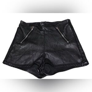H&M Divided Black Faux Leather Mini Shorts Size 4 High Waisted Zipper Detail